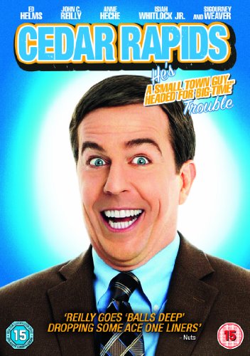 "Cedar Rapids" DVD cover featuring a man in a suit with a surprised expression.