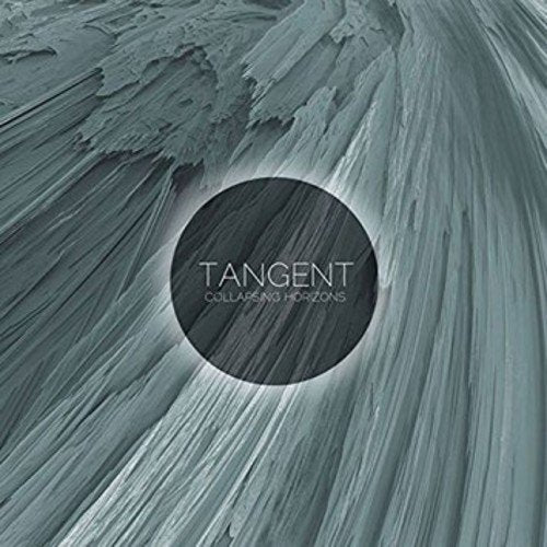 The image depicts a CD cover with a black circle and text on a textured background. For accessibility purposes, a concise alt text could be: "CD cover with 'TANGENT COLLAPSING HORIZONS' text on black circle, grey background."