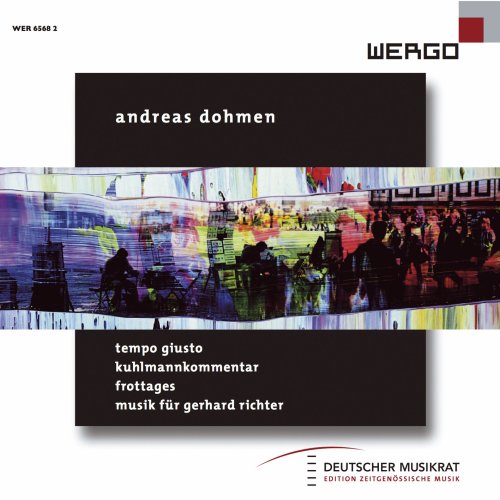 A CD cover with abstract, multicolored image and white text on black rectangles.