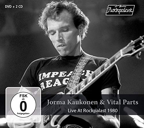Black and white image of a man playing guitar on a music album cover.