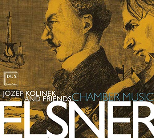"CD cover with sketch of two men's profiles and musical instruments, brown and yellow tones."