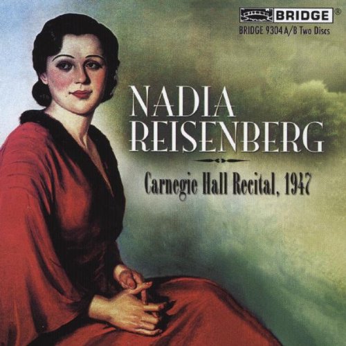 "CD cover featuring a portrait of Nadia Reisenberg in a red dress."