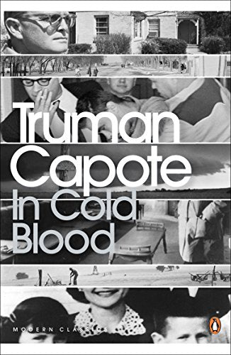 "Book cover of 'In Cold Blood' by Truman Capote, featuring two black and white portraits."