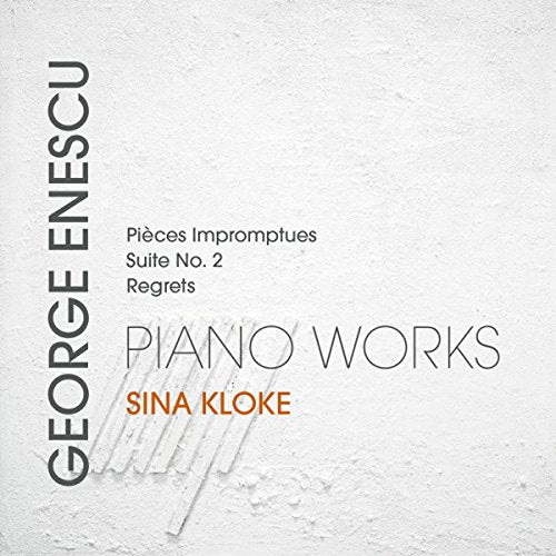 White textured CD cover with "George Enescu" and "Piano Works" text, featuring Sina Kloke.