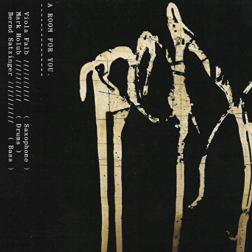 "CD cover with black background, white text, and abstract beige silhouettes of musicians."