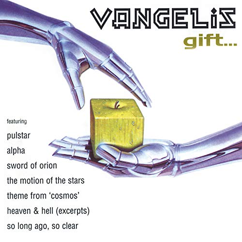 A CD cover featuring robotic hands holding a yellow cube on a white background.