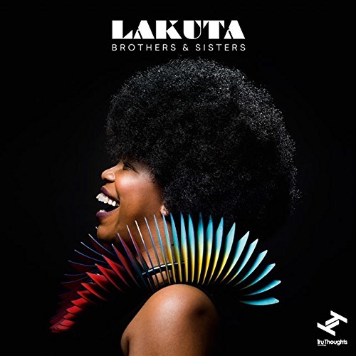 "Album cover with a woman holding a colorful fan, against a black background."