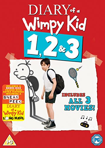 "Diary of a Wimpy Kid DVD cover featuring a boy and cartoon character."