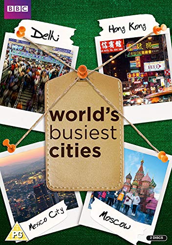 DVD cover with "world's busiest cities" on a tag, surrounded by city photos.