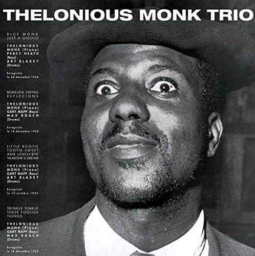 Black and white album cover featuring Thelonious Monk wearing a hat, with track list.