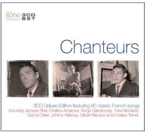 "CD cover with three sepia-toned photos of men and 'Chanteurs' title on a white background."