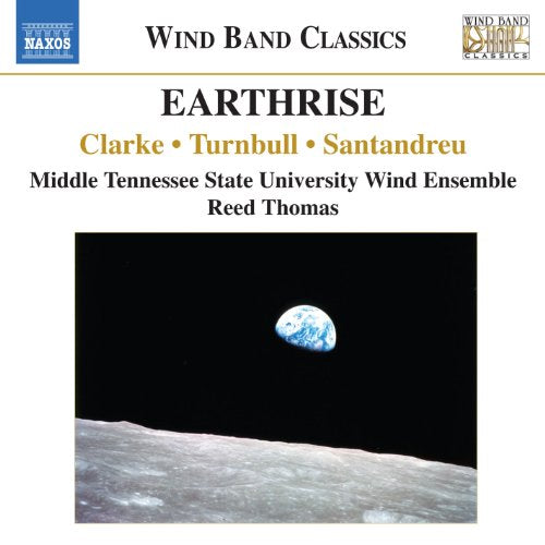 "CD cover with a picture of Earth rising over the moon's surface."