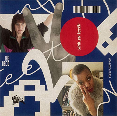 "Album cover with two women and hand gestures on blue background with white text."