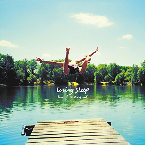 Album cover showing a man falling off a dock into a lake.
