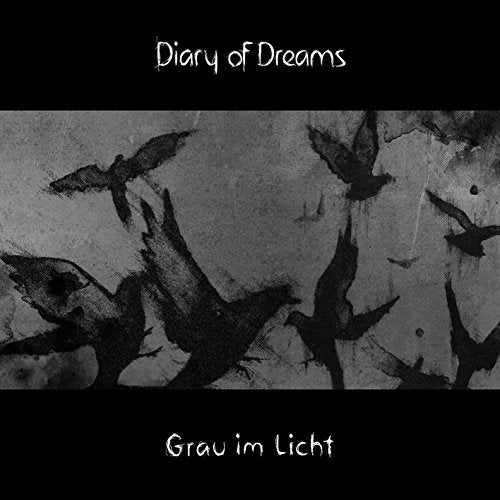 "Album cover with dark birds on gray background, titled 'Diary of Dreams - Grau im Licht'."