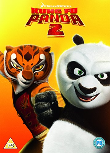 "Kung Fu Panda 2 DVD cover featuring a tiger and panda against a yellow background."