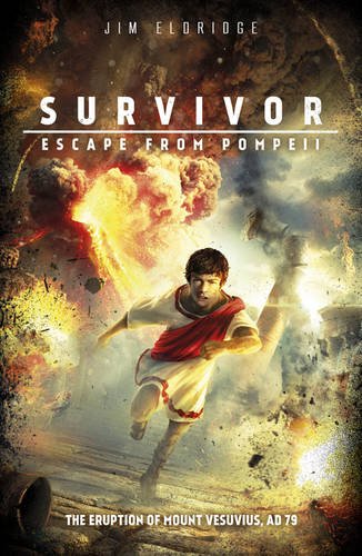 Book cover: young man in Roman attire running from volcanic eruption, ash and flames surround him.