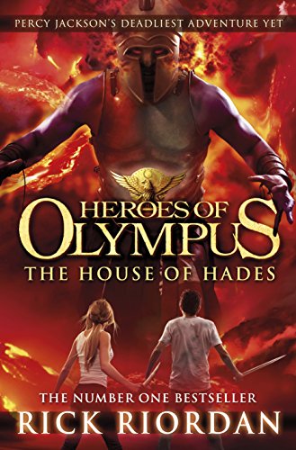 "The House of Hades" book cover featuring Hades and two characters amidst flames.