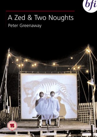 "A Zed & Two Noughts" DVD cover featuring a stage with two people and a zebra.