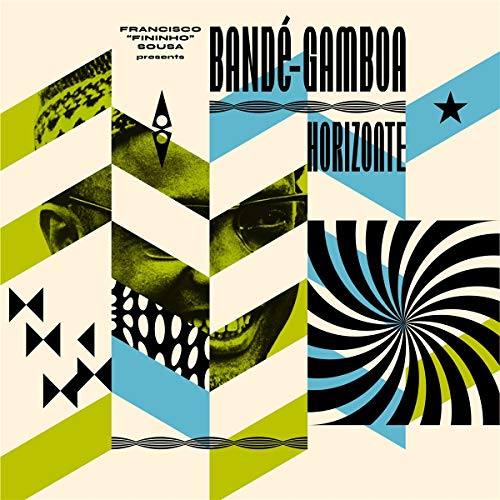"Album cover with abstract geometric shapes, a man's face, and swirling patterns."