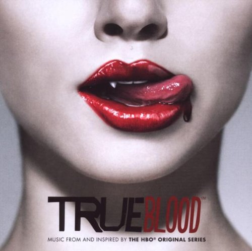"True Blood" soundtrack CD cover featuring a woman's lips with fangs and blood.