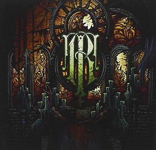 "Album cover art featuring a dark church with stained glass and candles."