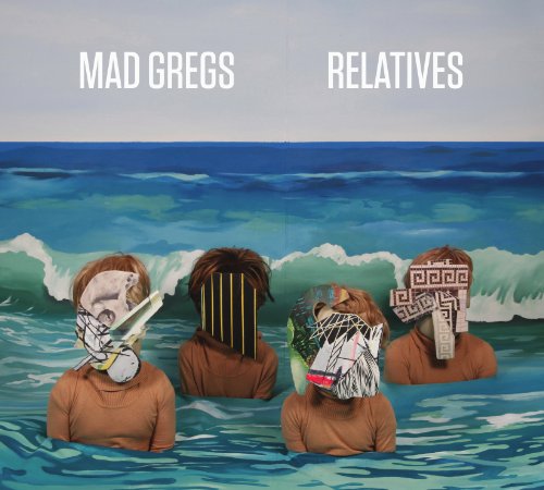 "Album cover with four masked people in water, ocean background, 'Mad Gregs Relatives' title."