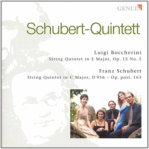 CD cover with "Schubert-Quintett" title, featuring a photo of five musicians sitting together.