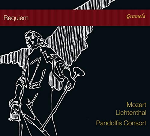 "CD cover with white angel illustration on black background, red banner at the top."