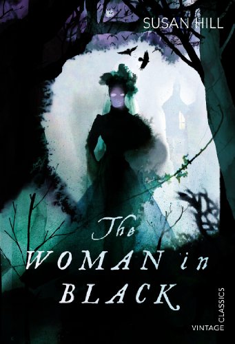 Book cover of "The Woman in Black" with a ghostly woman in a black dress.