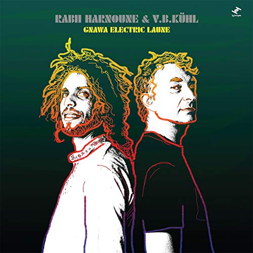 "Vinyl album cover featuring illustrated portraits of two men back-to-back on dark green background."