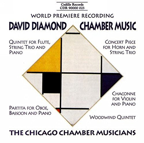 "CD cover featuring geometric shapes and text describing David Diamond's chamber music compositions."