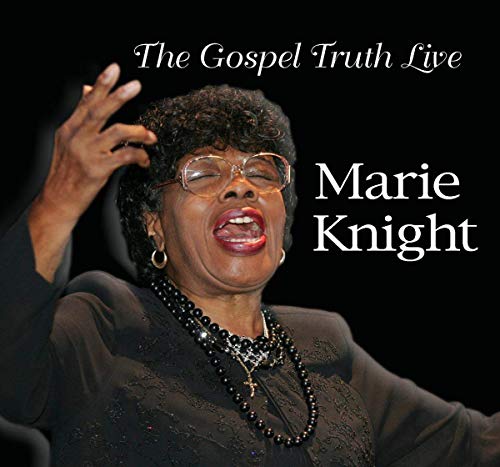 "CD cover featuring Marie Knight singing with her hand raised, against a black background."