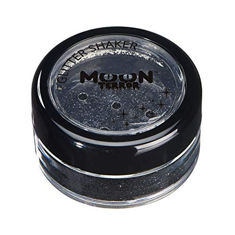 Halloween Glitter Shakers by Moon Terror - Midnight Black - Cosmetic Festival Makeup Glitter for Face, Body, Nails, Hair, Lips - 5g