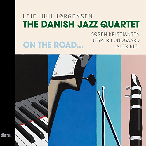 "CD cover with piano, saxophone, and clarinet illustrations against blue and pink background."