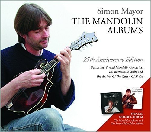 "CD cover featuring Simon Mayor playing a mandolin, with album details and images."
