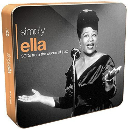 "Black and white CD cover featuring Ella Fitzgerald singing into a microphone."