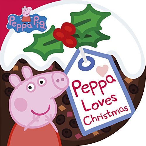 A children's Christmas book featuring Peppa Pig, with a holly design on the cover.