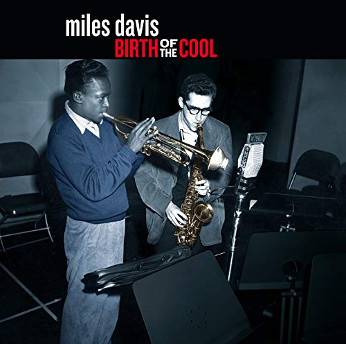 "Album cover with two men playing trumpet and saxophone in a recording studio."
