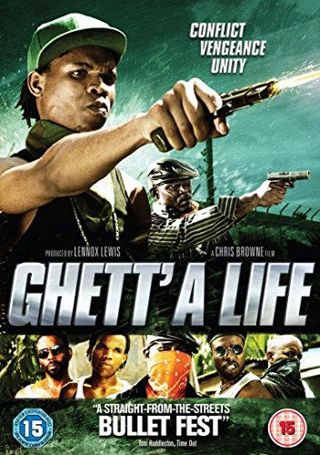 DVD cover for "Ghett'a Life" featuring men holding guns against a green background.
