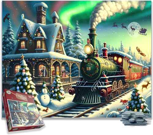 The Christmas Express Train 1000 Piece Festive Santa Jigsaw Puzzle For Adults - Family Fun Games For Xmas - Made In Britain Size 66 x 50cm