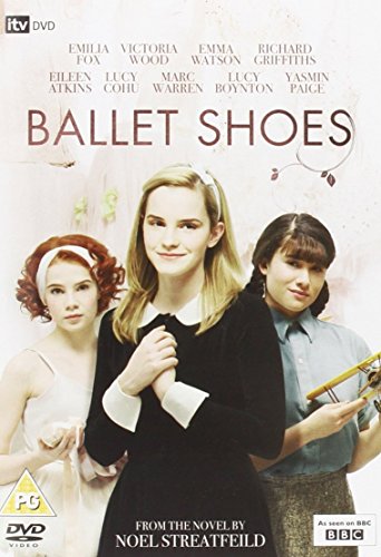 "Ballet Shoes DVD cover featuring three young girls."