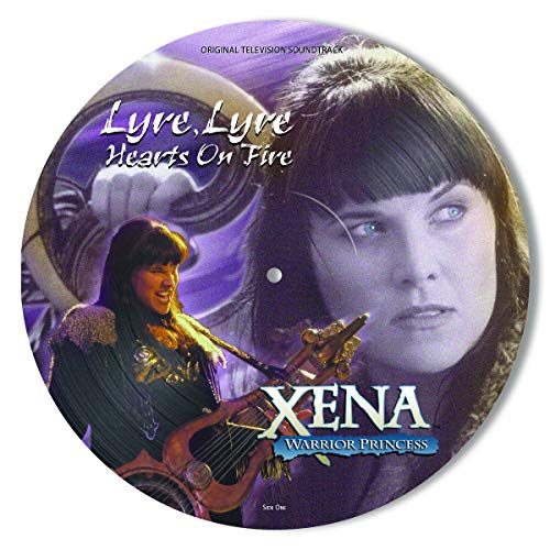 "Picture disc vinyl record with Xena: Warrior Princess characters and soundtrack title."