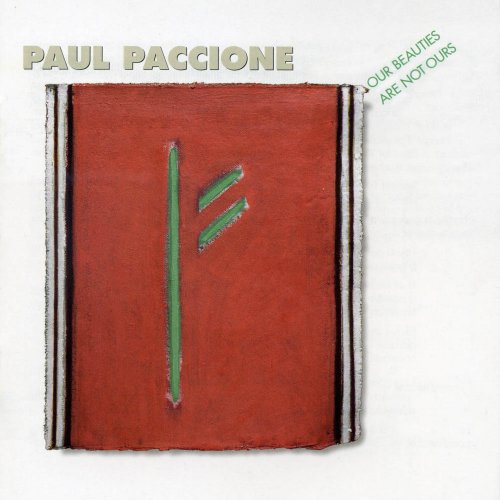 "Album cover with red textured square and green abstract design on a white background."