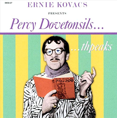 "Vinyl record cover featuring a man holding a book, striped background."