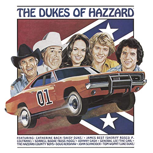 "Dukes of Hazzard soundtrack CD cover featuring main characters and orange car."