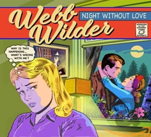 "Album cover art featuring cartoon man and woman, with a woman looking out a window."
