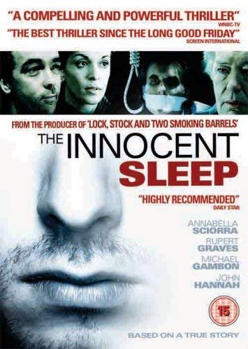 DVD cover for "The Innocent Sleep" with a man's face and review quotes.