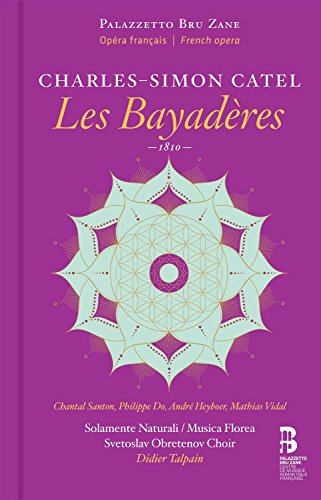 The image is a CD cover for "Les Bayadères" by Charles-Simon Catel. Alt text: Purple CD cover with white and gold mandala design and text.