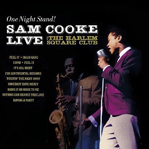 "CD cover featuring Sam Cooke singing into a microphone, with a saxophonist behind him."